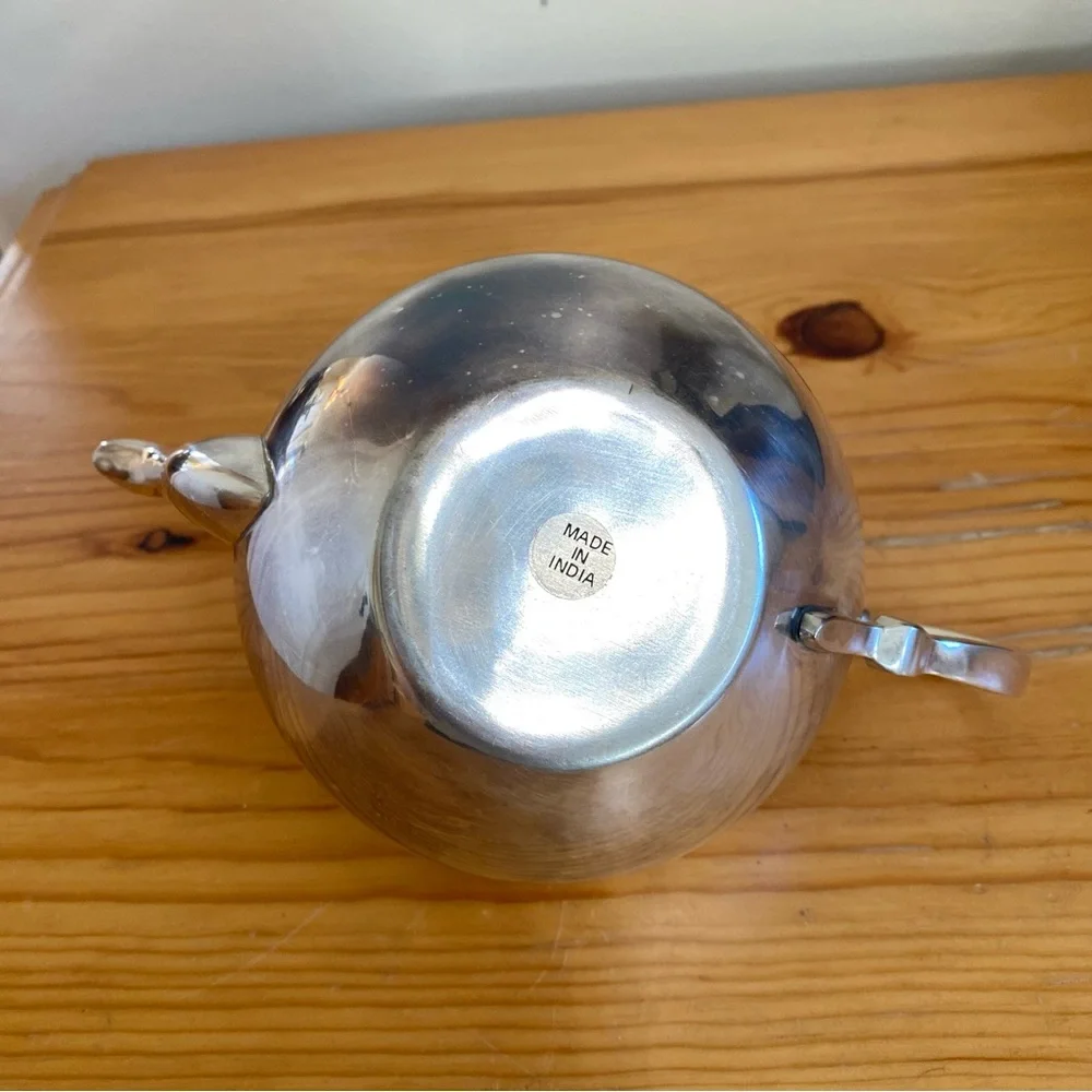 Vintage Raj Teapot Stackable Set Creamer Sugar Silver Plated With Box Gift